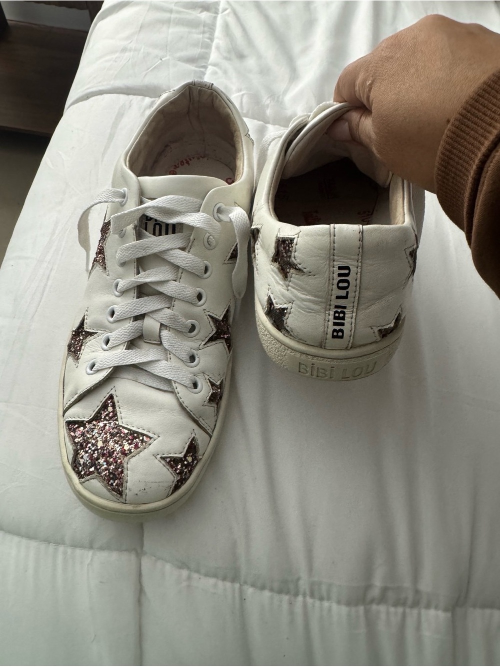 Bibi Lou Women’s White Sneakers with Pink Glitter Stars